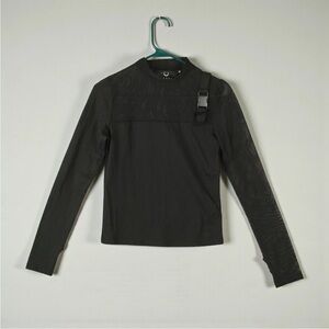 Killstar Half Mesh With Buckle Cross Left Shoulder Top Round Neck Womens S Black